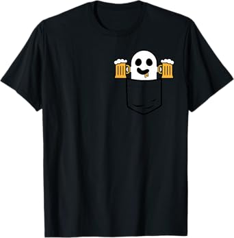Cute Ghost In Your Pocket Drinking Beer Halloween Costume T-Shirt