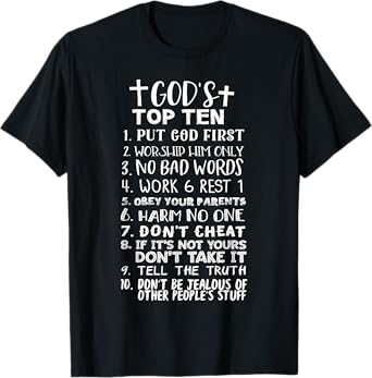 God's Top Ten 10 Commandments Jesus Christian Bible Verse T-Shirt