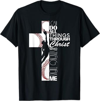 Funny I Can Do All Things Baseball Catcher Pitcher Boys Men T-Shirt
