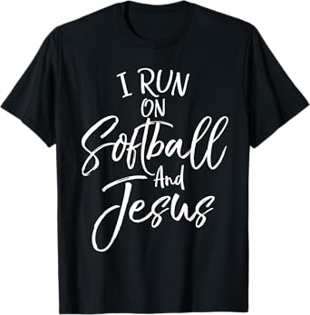 I Run on Softball and Jesus Shirt Fun Cute Christian Tee