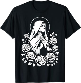 St Therese of Lisieux Little Flower Saint Roses Catholic Art T-Shirt