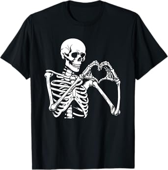 Skeleton Heart Hands Sign Halloween Costume Retro Halloween T-Shirt