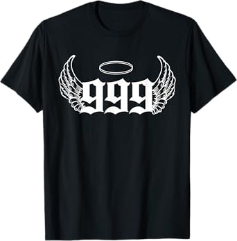 Urban Empyre 999 Angel Number T-Shirt - Unisex Adults, Black, Small, Short Sleeve, Modern, Astrology Theme with '999 Angel Number' Letter Print