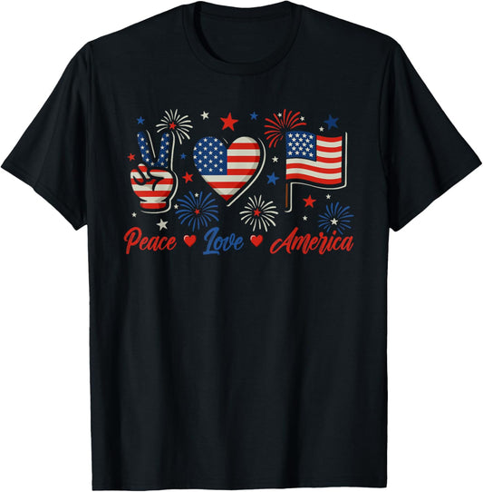 Peace Love America Independence Usa Flag 4th Of July T-shirt