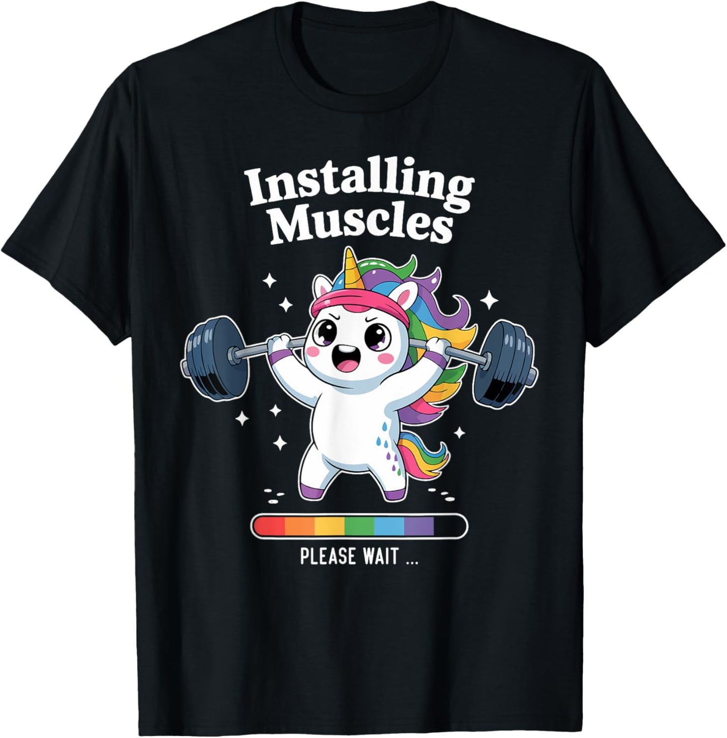 Installing Muscles Please Wait Funny Unicorn Gym Workout T-Shirt
