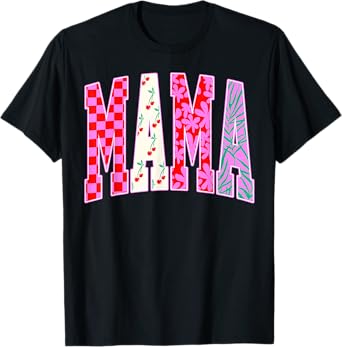Mama Trendy Checkered Cherries Bow Halloween Family Matching T-Shirt