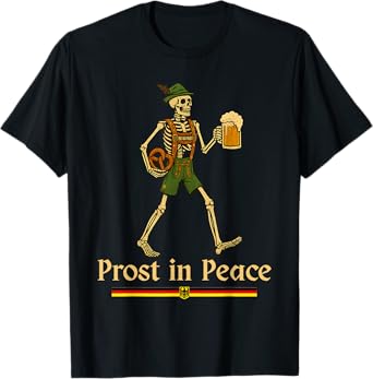Prost in Peace Halloween Skeleton Beer Funny Oktoberfest T-Shirt