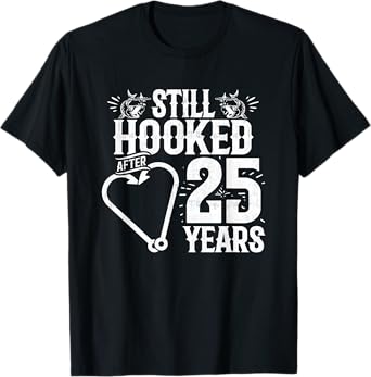 Married 25 Years - Fishing Couple - 25th Wedding Anniversary T-Shirt