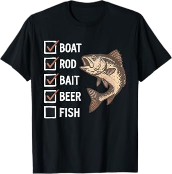Rod Bait Beer Boat Fish Funny Fishing Design T-Shirt