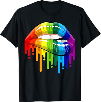 LGBT Rainbow Lip Gay Pride Funny Sexy Cool Lesbian Pride T-Shirt