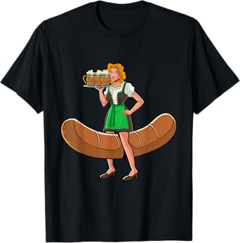 Funny Barmaid Oktoberfest German Woman Bartwurst Dirndl T-Shirt
