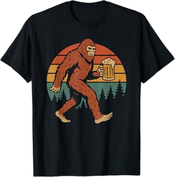 Sasquatch Beer Lover Vintage Retro Drinking Beer Brew T-Shirt