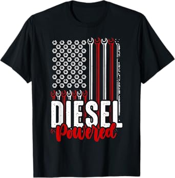 Diesel Mechanic Powered Patriotic American Flag T-Shirt