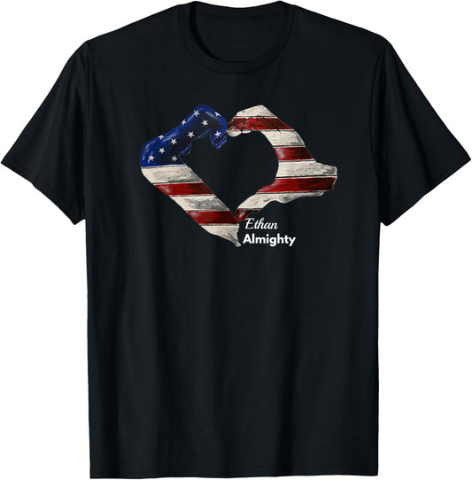 Ethan Almighty American Flag Heart T-Shirt