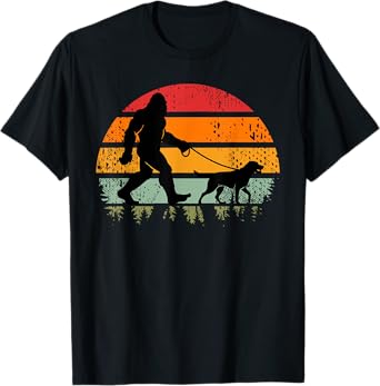 Funny Bigfoot Walking Dog Labrador Retriever Dad Sasquatch T-Shirt