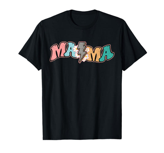 Checkered Mama Bolt Lightning Retro Mom Life Mother's Day T-Shirt