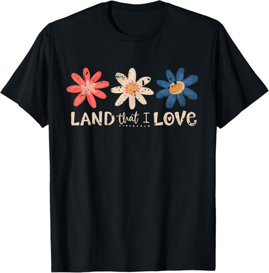 Retro 4th Of July Land That I Love Floral Independence Day T-shirt