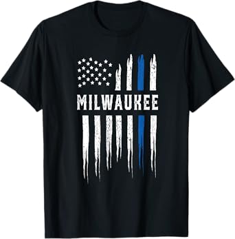 Thin Blue Line Heart Milwaukee Police Officer Wisconsin Cops T-Shirt