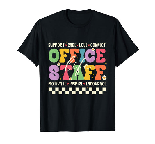 Retro Groovy Office Staff Life Flowers Back To School T-Shirt