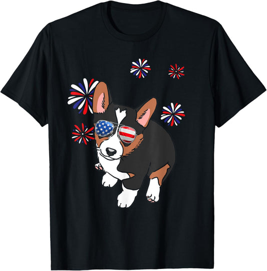 Patriotic Tricolor Corgi USA Flag 4th of July Dog Lover T-Shirt