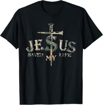Vintage Camo Jesus Cross Christ Saved My Life Quote Saying T-Shirt
