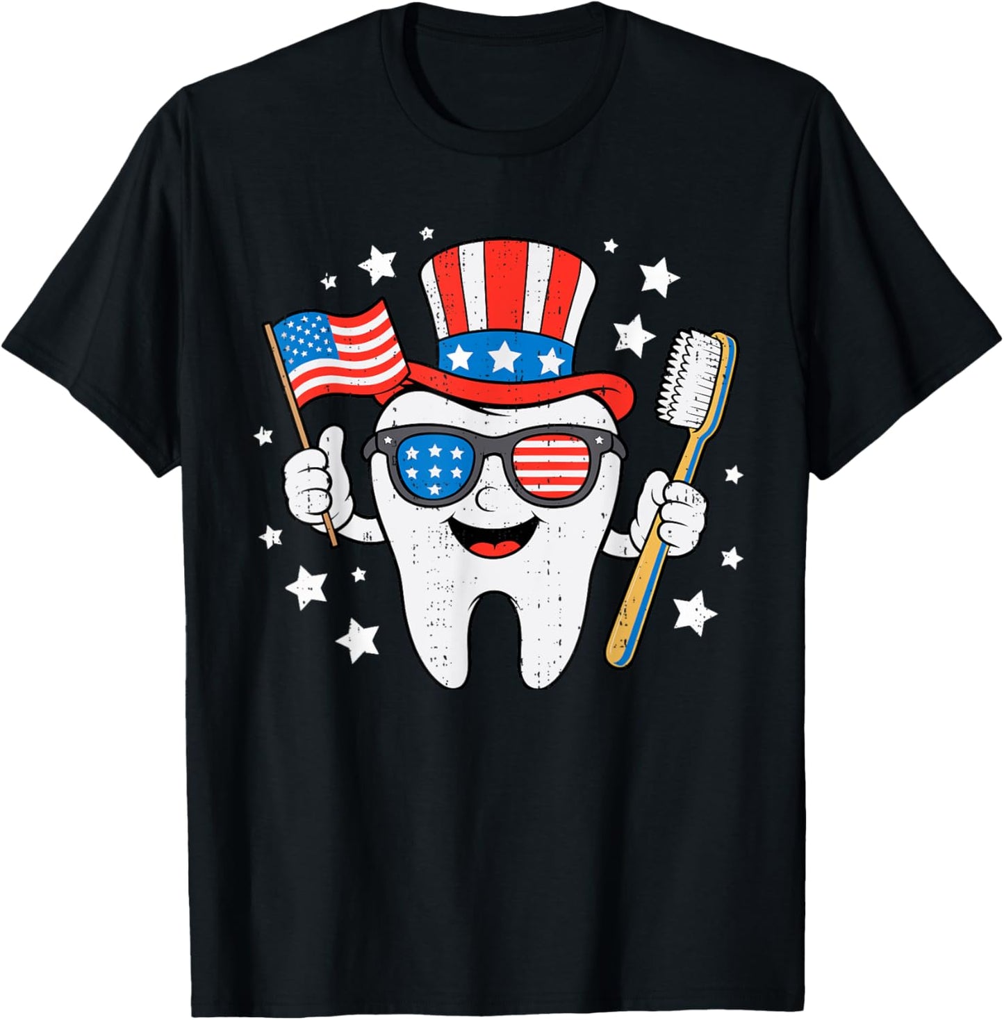 Dentist Tooth Dental American Flag Funny 4th Of July Fourth T-shirt