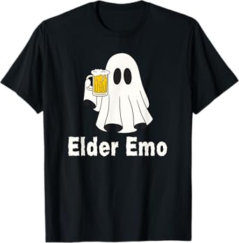 Elder Emo Funny Ghost Drinking Beer Spooky Goth and Gothic T-Shirt