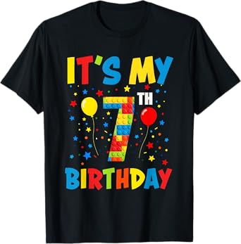 It’s My 7th Birthday 7 Year Old Building Blocks Kids Boys T-Shirt