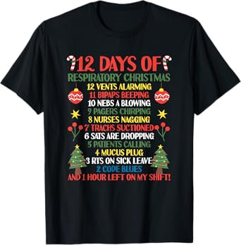 12 Days Of Respiratory Therapist Christmas Funny RT Xmas T-Shirt