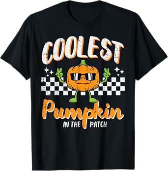 Coolest Pumpkin In Patch Halloween Retro Costume Groovy Boys T-Shirt