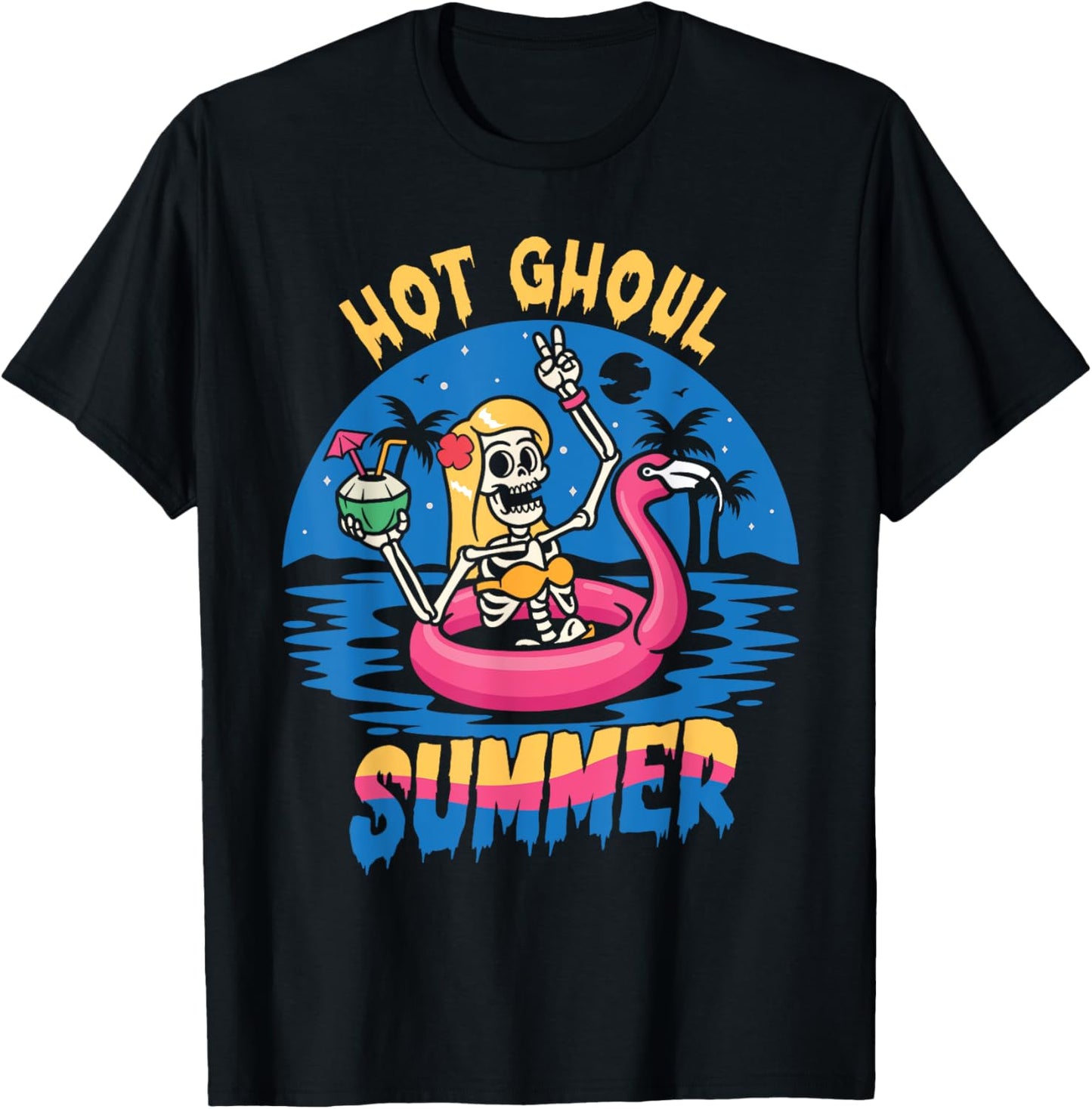 Hot Ghoul Summer Funny Flamingo Skeleton Summerween T-Shirt