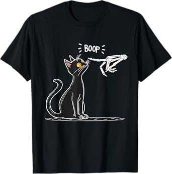 Black Cat Skeleton Hand Boop Halloween T-Shirt