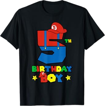 5th Birthday Boy Super Gamer Gaming Theme Birthday Party T-Shirt