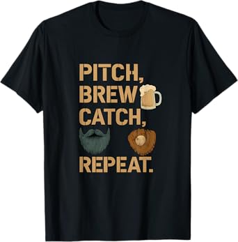 Geeky Stencil Pitch Brew Catch Repeat Baseball Beer Design T-Shirt