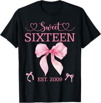 Sweet 16th Birthday Coquette Bow Party 16 Year Old Girl T-Shirt