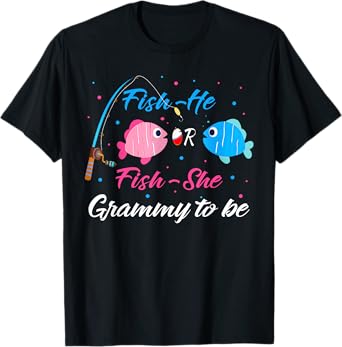 Fish-He Or Fish-She Grammy To Be Gender Reveal Baby Shower T-Shirt
