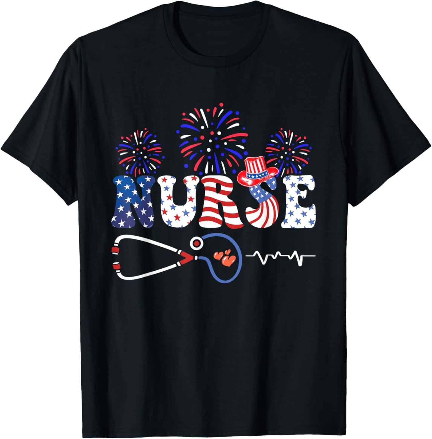 USA American Flag Patriotic Nurse Stethoscope 4th of July T-Shirt