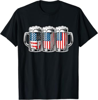 Beer American Flag 4th of July Men Merica Drinking USA T-Shirt
