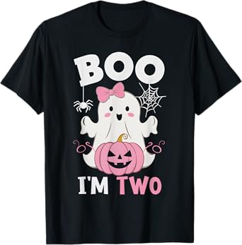 Ghost Boo I'm Two Year 2nd Birthday Girls Halloween Groovy T-Shirt