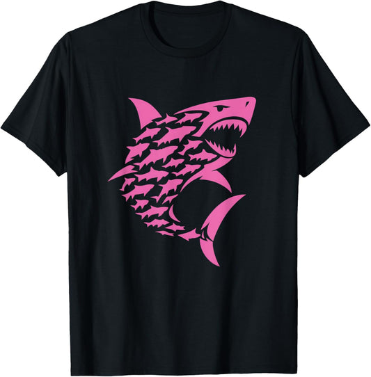 Pink Shark Swarm Design Marine Biology Graphic T-Shirt
