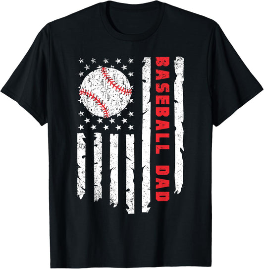 Baseball DAD USA American Flag Fathers Day 4th of July T-Shirt