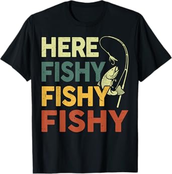 Fishing Here-Fishy Men Teen Boy Bass Dad Funny Graphic Tees T-Shirt
