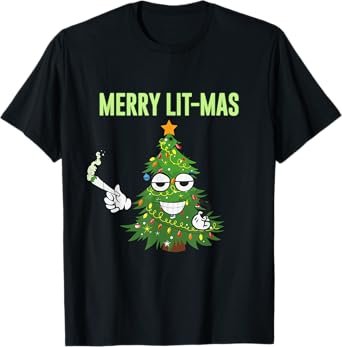 Merry Lit-Mas Christmas Trees Lights Funny Couples Matching T-Shirt