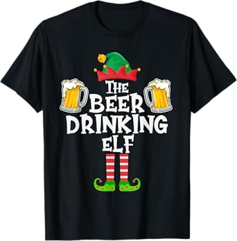 The Beer Drinking Elf, Funny Matching Family Group Christmas T-Shirt