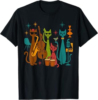 Mid Century Modern Band Cats Retro 50s 60s Style T-Shirt