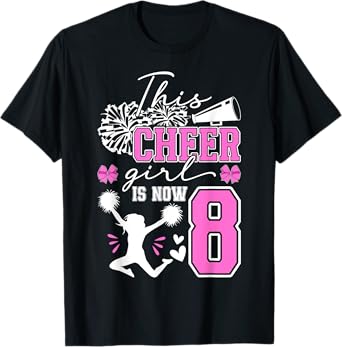8th Cheer Birthday Party 8 Year Old Cheerleader T-Shirt