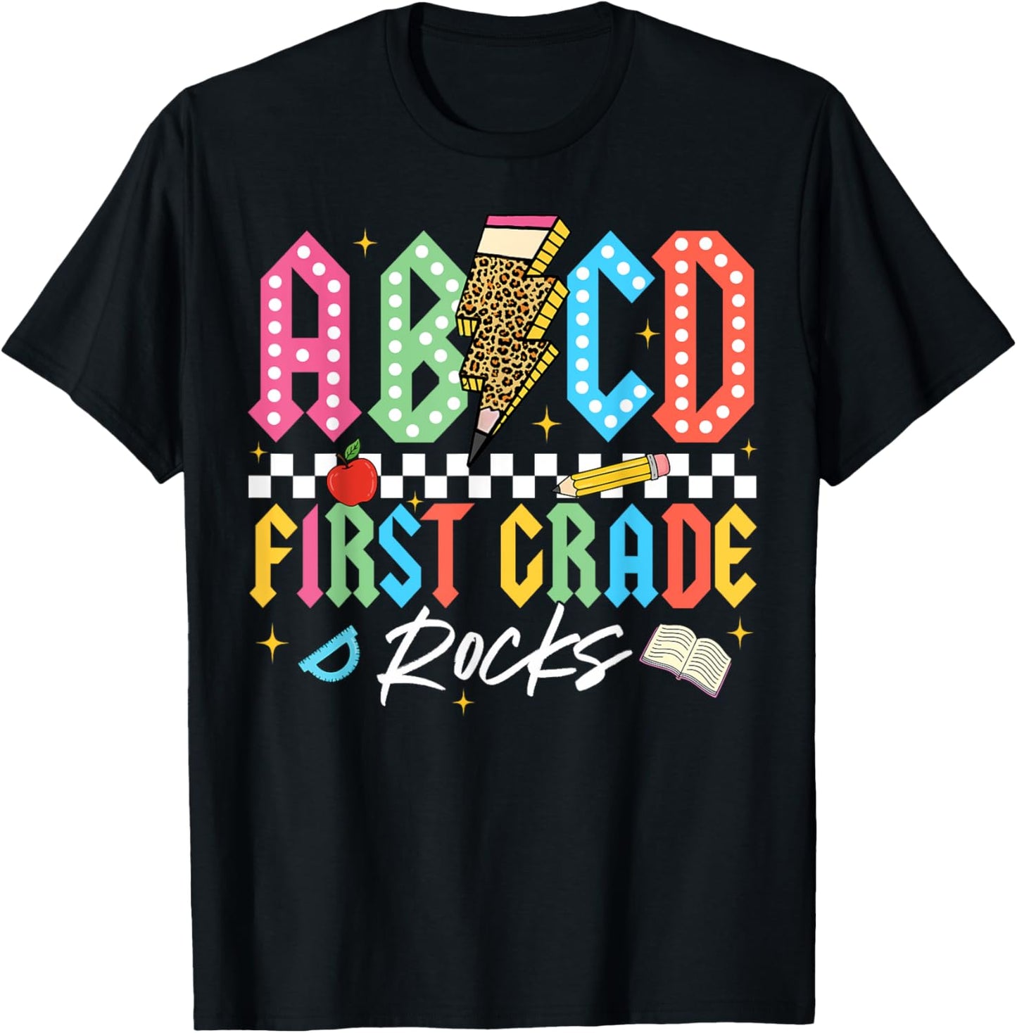 ABCD First Grade Rocks Pencil Lightning Teachers Rock Boys T-shirt by TeeBrew
