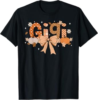 Gigi Pumpkin Fall Coquette Bow Thanksgiving Mom Women T-Shirt