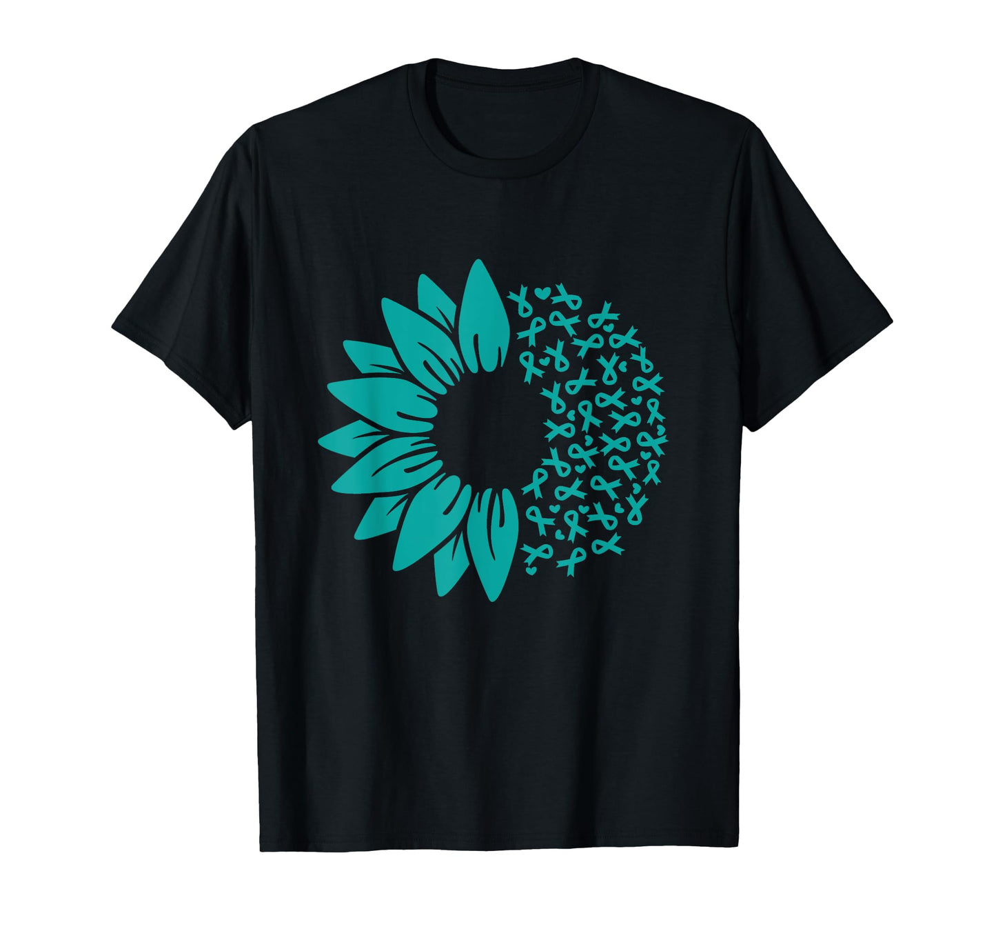 Sunflower Ovarian Cancer Awareness Teal Ribbon T-Shirt
