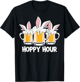 Hoppy Hour Funny Easter Beer Pints Bunny Ears Drinking Gift T-Shirt